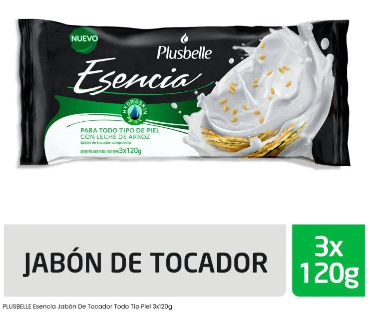 PLUSBELLE ESENCIA JAB.LECHE DE ARROZ 3 U.X 120 G. (27)
