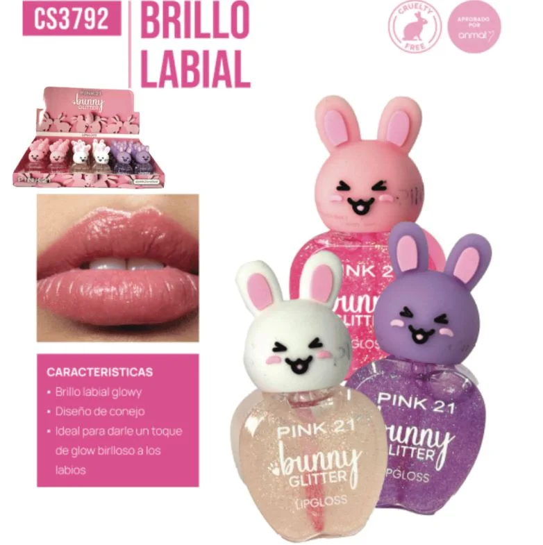 PINK 21  BUNNY GLITTER LIP GLOSS BRILLO LABIAL (CS3792)